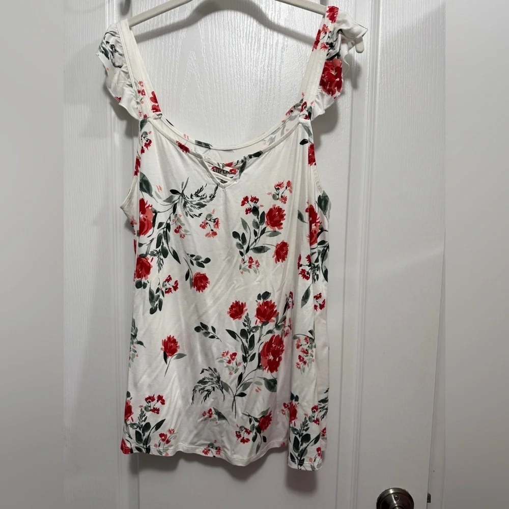 Torrid Super Soft Floral Lattice Ruffle Top women‎ 1X flutter sleeve tank nwt